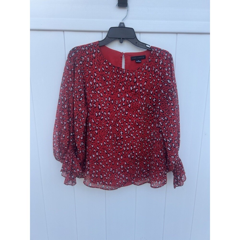 Sanctuary Blouse Women XS Red Animal Print Long Sleeve Lined